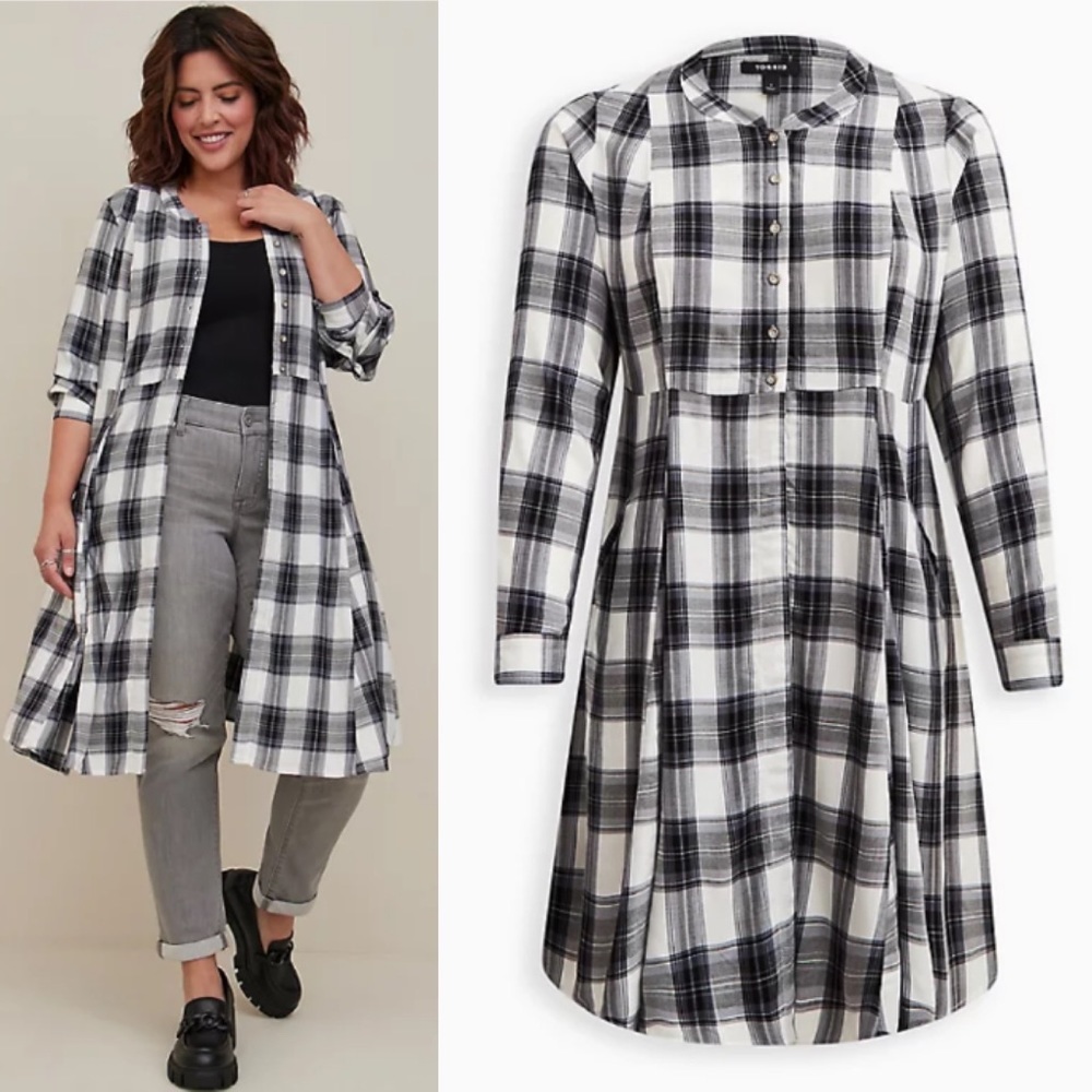 TORRID BUTTON FRONT KIMONO - VOILE PLAID BLACK